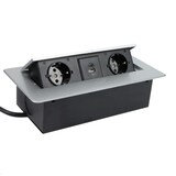 thumbnail of TecLines TES009S 2-fach Einbausteckdose mit USB A/C Charger, 3m Kabel, silber