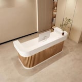 thumbnail of Empfangstheke & Bartheke mit Rundung, Vertikalstreifen-Design, für Salon, Hotel & Laden, Braun 180×60×100cm【Baise+yuanmuse180】