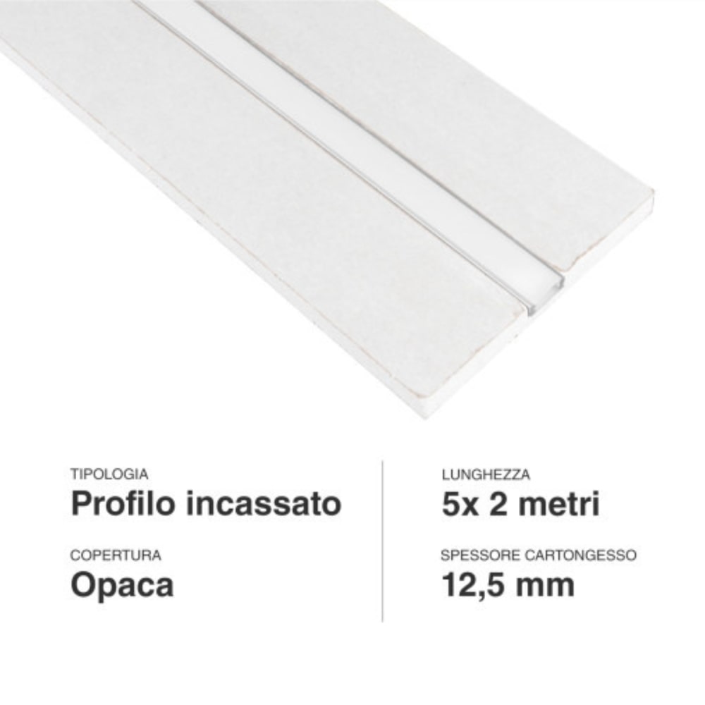Conjunto de 5 perfiles LED de 2 m integrados en placas de yeso - Apto para tiras LED de hasta 12,4 mm
