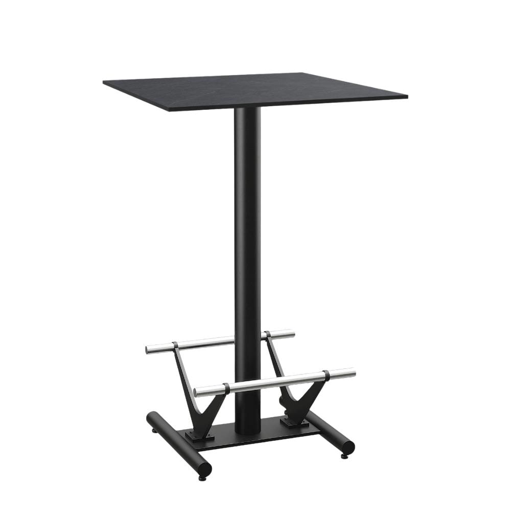 Outdoor Gastro Stehtisch HPL Compact Premium | 70x70 cm Grafit Schiefer | mit Edelstahl Fußrasten | Made in Germany