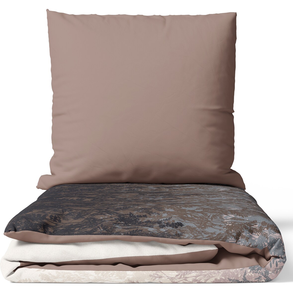 4 teilige Baumwolle Bettwäsche Set 135x200 cm Renforce Beige Braun Schwarz Pflanzen Wendebettwäsche mit Reißverschluss