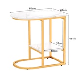 thumbnail of COSTWAY Beistelltisch in Marmoroptik, 2-stufiger Sofatisch mit Ablage, Couchtisch in C-Form, weiß + gold