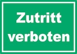 thumbnail of Zutritt verboten Schild grün-weiß A1 Rückseite selbstklebend