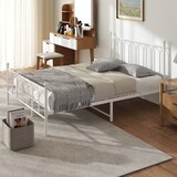 thumbnail of OKWISH Einzelbettgestell 140x200 Metallbett Stahlrahmen stabil 150kg belastbar Kopfteil Muster Anti-Rutsch Anti-Lärm Bettgestell für Gästezimmer Weiß