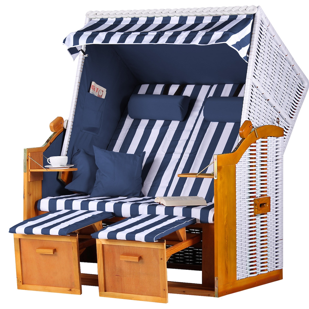 Strandkorb - bene living - Ostsee - blau/weiß - PE weiß