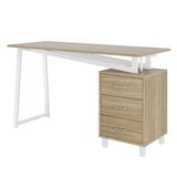 thumbnail of Merax Schreibtisch 130×55×75 cm, geräumiger Bürotisch mit 3 Schubladen, integrierter Stauraum, MDF-Tischplatte in Naturholzfarbe & Weiß