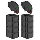 thumbnail of PROREGAL SuperSparSet 8x Eurobox NextGen Grip mit Scharnierdeckel & grünen Verschlüssen, HxBxT 22x30x40cm, 20L, Schwarz, Griffe zu, Eurobehälter