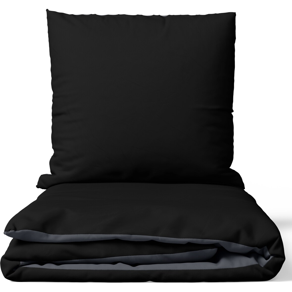 Satin Bettwäsche 135x200 cm 100% Baumwolle Schwarz Luxus Set Uni Wendeseite Anthrazit Kissenbezug 80x80 cm Reißverschluss