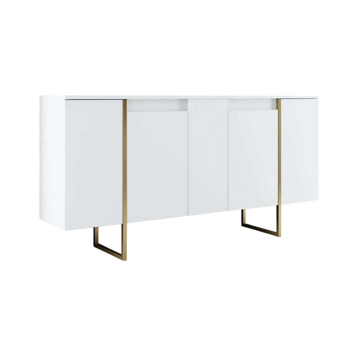 Dmora Credenza Dgarzitt, Buffet da soggiorno, Madia da salotto, Dispensa da cucina, 160x35h80 cm, Bianco e Oro