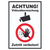 thumbnail of Achtung Videoüberwachung Zutritt verboten Schild A4 Rückseite selbstklebend