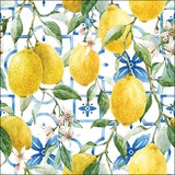thumbnail of 20 Servietten Papier 33x33cm 3-lagig - hochwertige Einweg Papierservietten Zitronen mediterran Fliesen Sommer Tischdeko Naturmotiv Gelb