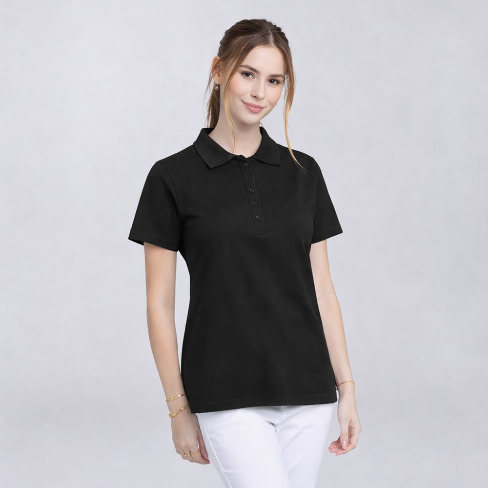 Damenpoloshirt schwarz Gr. L : 96% Baumwolle 4 Elasthan 185 g/m² : schwarz : L
