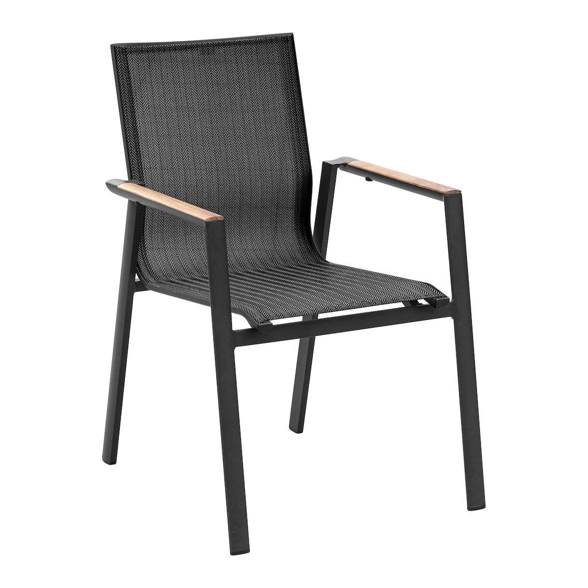 METRO PROFESSIONAL Silla de exterior con reposabrazos en madera, aluminio/tejido sintético, negro