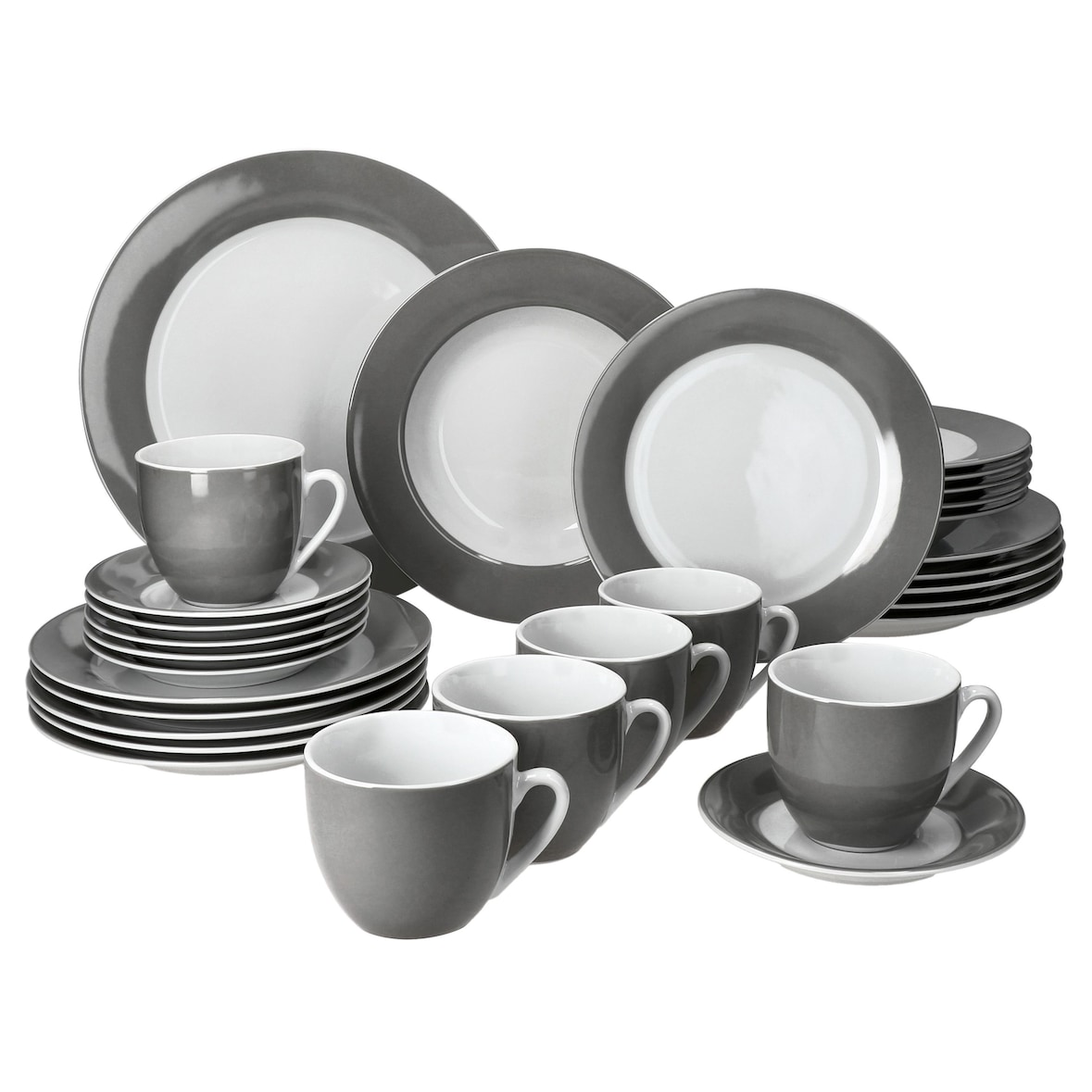 30tlg Kombiservice VARIANT GRAU für 6 Personen aus Porzellan