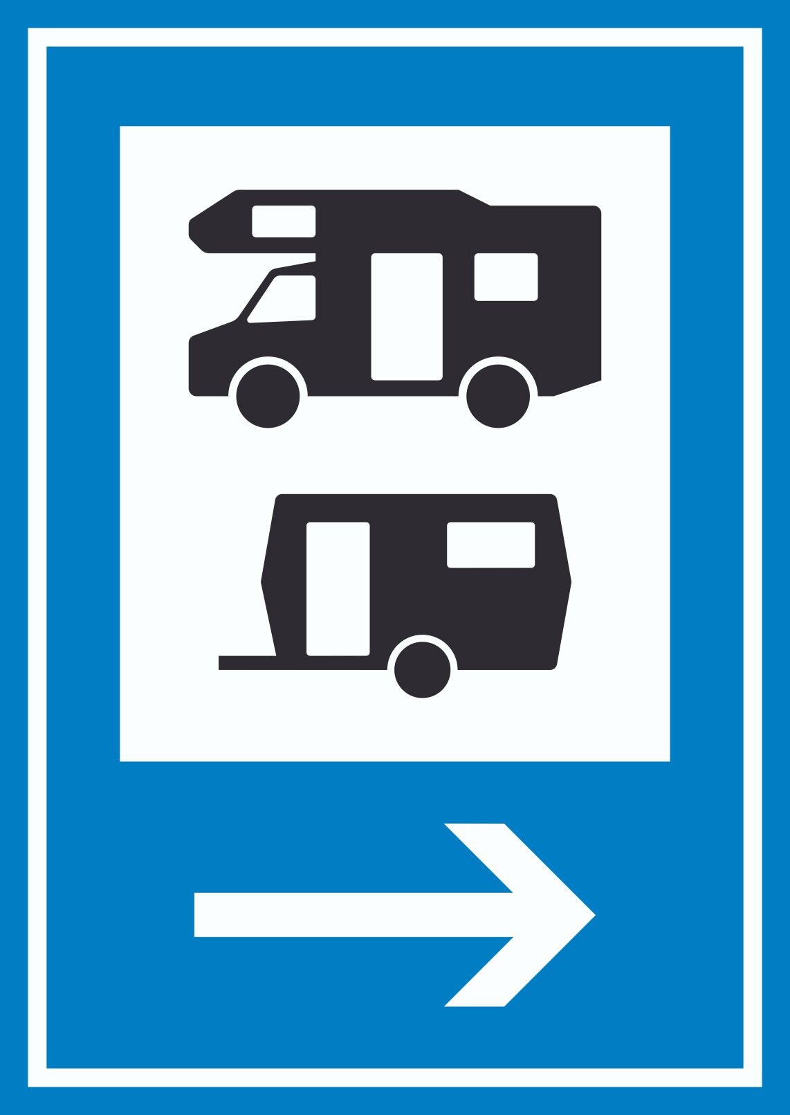Wohnmobil- und Wohnwagenplatz rechts Schild A4 (210x297mm)