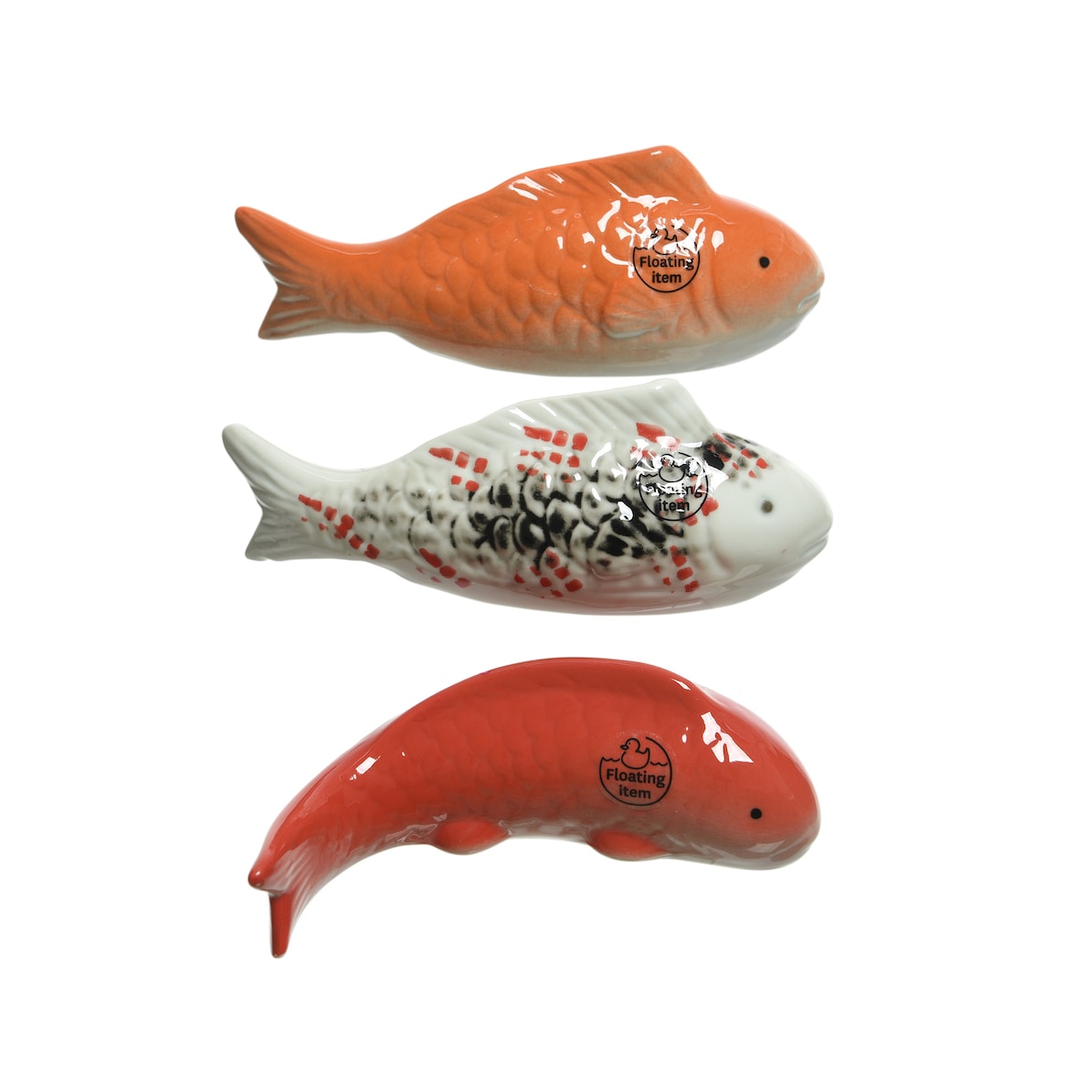 1 Dekofiguren 16cm Porzellanfigur Koifisch Gartendekoration Teichdeko schwimmend Gartenteich Deko Koi Fisch Teichfigur Gartendeko Figur Orange Weiß