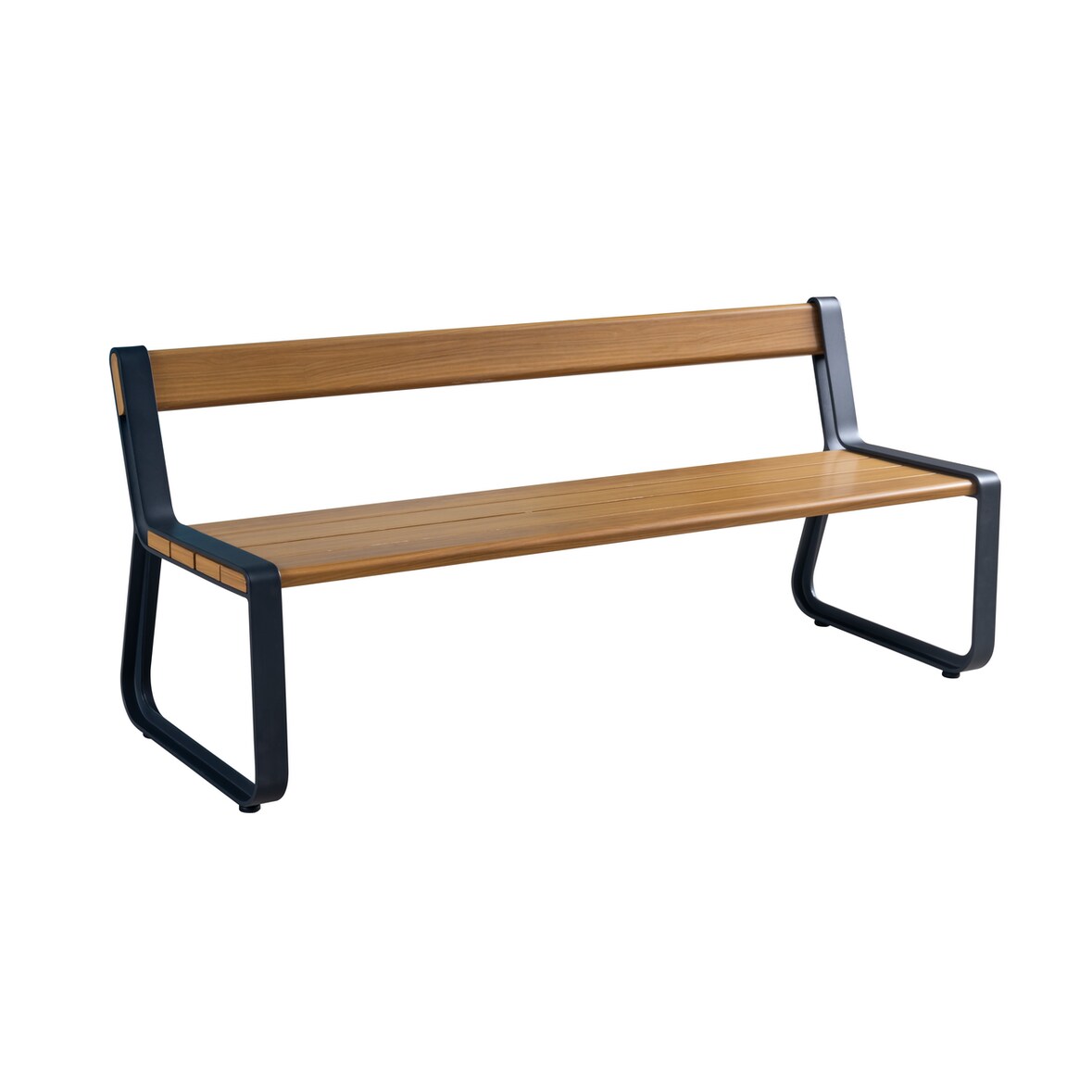 METRO Professional Panchina da giardino, alluminio, 170 x 60,8 x 74 cm (La x Pr x Al), aspetto legno teak, marrone/nero