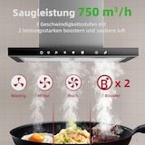 thumbnail of A+++ Dunstabzugshaube 60cm Umluft & Abluft mit 750 m³/h Luftleistung, Abzugshaube mit 2 Aktivkohlefiltern, 2 Fettfiltern, 3 Stufen & Booster, LED