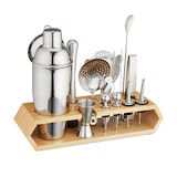 thumbnail of Relaxdays Cocktail Set, 16-tlg. Barset mit Ständer, Shaker, Barmaß, Barlöffel, Zange, Edelstahl & Bambus, silber/natur