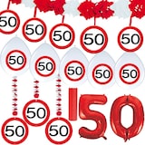 thumbnail of 50. Geburtstag Verkehrsschild Party Deko Set rot weiß Mann Frau Partyset