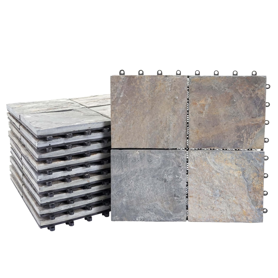 Baldosa HWC-E18, baldosa balcón/terraza piedra natural, 11x c/u 30x30cm = 1m² ~ color granito