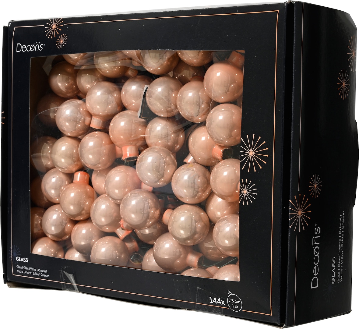 144 Glaskugeln am Draht 2,5cm Weihnachtskugeln Spiegelbeeren glänzend - kleine Dekokugeln Christbaumschmuck Weihnachtsdeko Pfirsich Perle