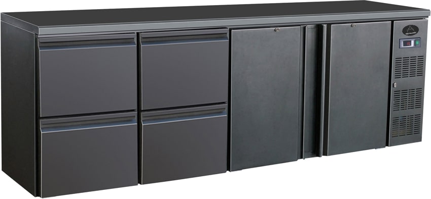 Gastro Barkühler Bar-Kühlschrank schwarz 2 Türen 4 Schubladen 698 l, 2542x513x860 mm 0-10°C