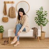 thumbnail of Relaxdays Sitzbank mit Stauraum, HxBxT: 40 x 110 x 40 cm, Leinenoptik, Holzfüße, gepolstert, Schlafzimmer, Flur, weiß