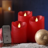 thumbnail of LED Kerzenset Rustik-Optik mit beweglicher Flamme Fernb. 3er Set rot