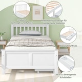 thumbnail of Einzelbett 90x200 aus Kiefernholz mit Schubladen, stabiles Holzbett mit Stauraum, klassisches Bettgestell platzsparend Weiß