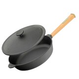 thumbnail of Ø28cm Gusseisenpfanne 70mm hoch mit Holzgriff und Gusseisen Deckel Induktion Bratpfanne