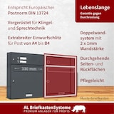 thumbnail of AL Briefkastensysteme 3 Fächer Premium Wand Briefkasten Anlage A4, in RAL 7016 Anthrazit Grau, robust, wetterfest, Artikelnummer: 331P3EA2KSP7016