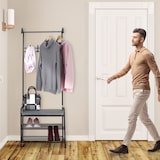 thumbnail of Relaxdays Garderobe mit Schuhablage & Sitzbank, Metall, stehend, Flurgarderobe mit 4 Haken, HBT: 173x64x30 cm, grau