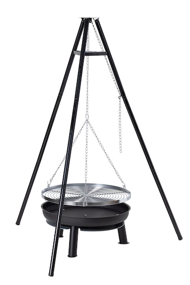 Tarrington House draaibare barbecue Bunbury, staal/zink, 133 x 116 x 167 cm, Ø 66 cm, instelbare kookhoogte: 20 - 80 cm, zwart