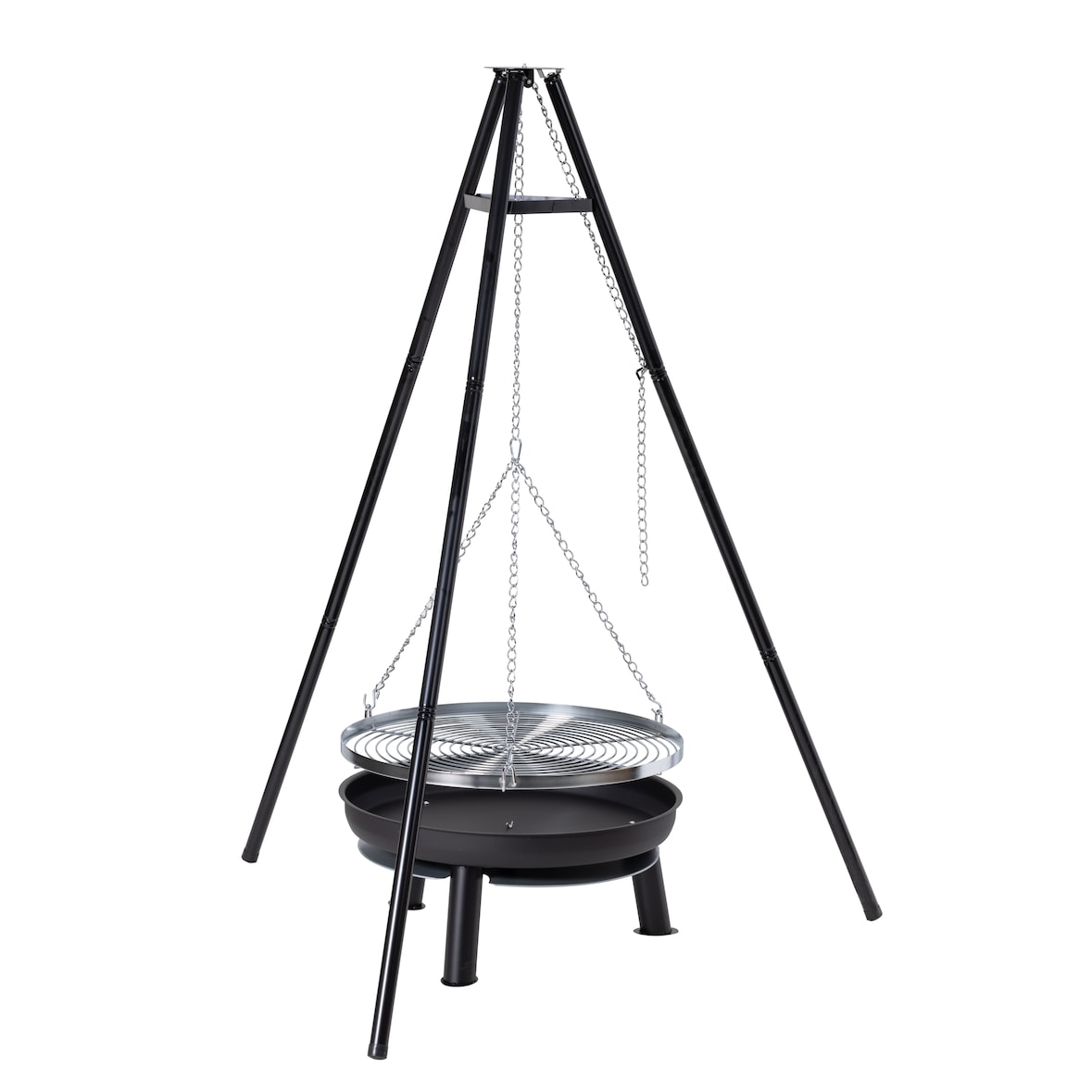 Tarrington House draaibare barbecue Bunbury, staal/zink, 133 x 116 x 167 cm, Ø 66 cm, instelbare kookhoogte: 20 - 80 cm, zwart