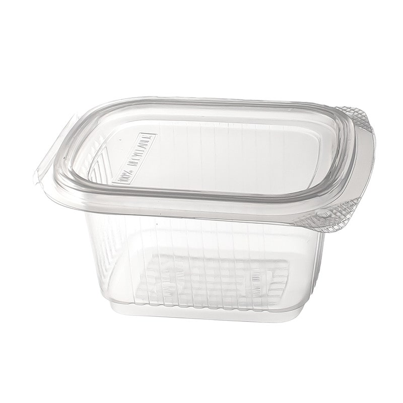 DayBays 500 Stk. Feinkostbecher PP 375 cc. 127x105x61 mm Rechteckig mit anhängendem Deckel