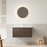 thumbnail of Badezimmer-Waschtisch 41×80×46 cm mit Kunststeinbecken, Holzschrank in Braun Eiche+Weiß, Sanftschließ-Schublade