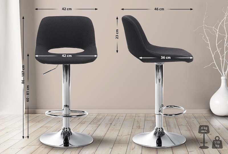 Décoshop26 -Sgabelli/sedie da bar x2 con poggiapiedi in tessuto nero ...