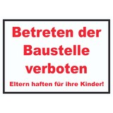 thumbnail of Betreten der Baustelle Schild rot-weiß-schwarz A6 Rückseite selbstklebend