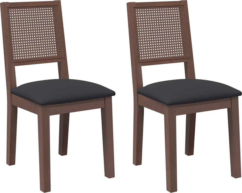 vidaXL Esszimmerstühle mit Kissen 2 Stk. Braun Massivholz Gummibaum