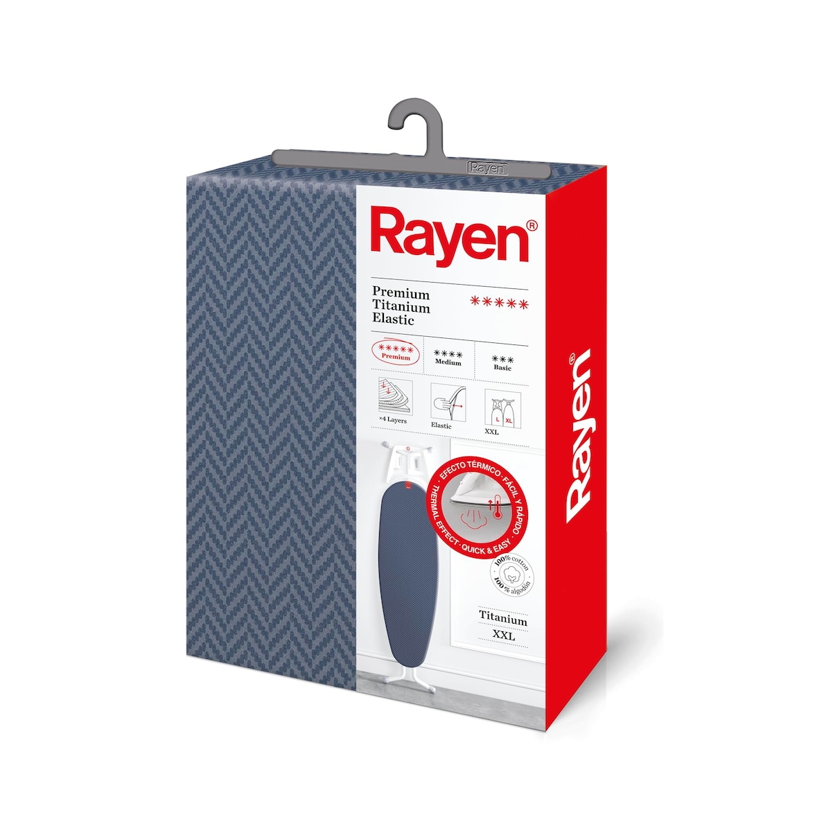 Rayen Funda Tabla de Planchar Universal Funda de Planchar Elástica 4 capas: Espuma, Muletón, tejido 100% Algodón, Calidad Titanium Gama Premium XXL Me