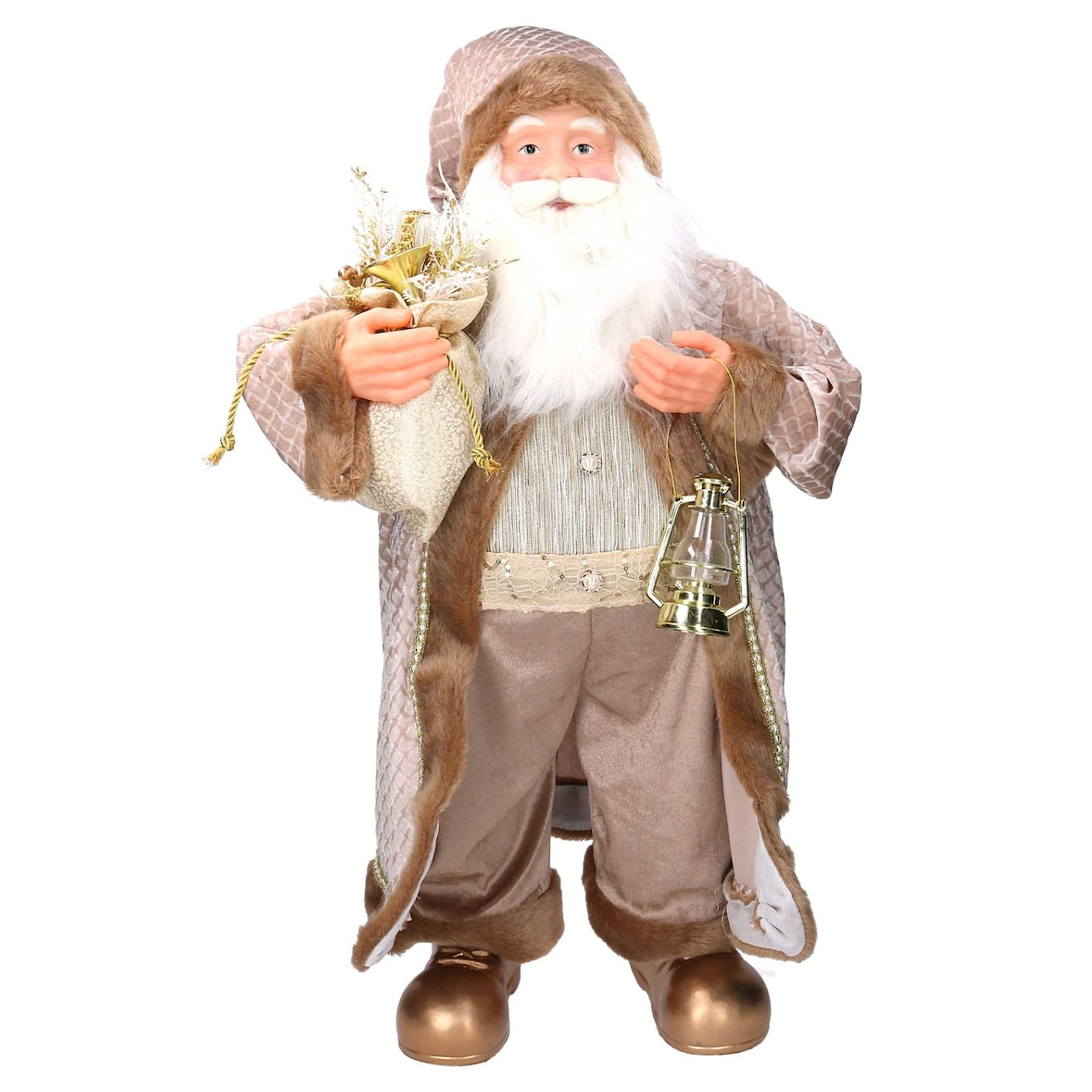 Vacchetti Babbo natale in tessuto con lanterna oro cmh80