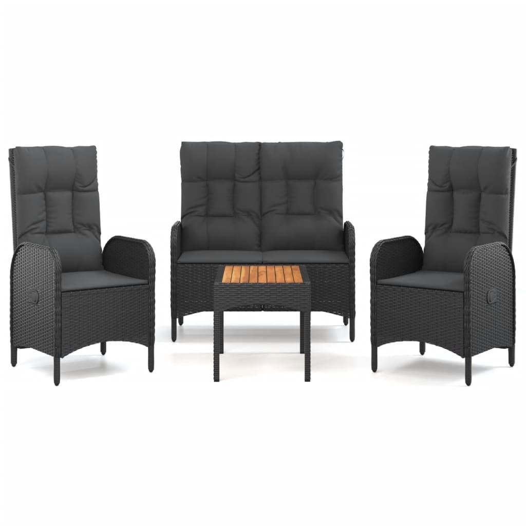 Helloshop26 - Conjunto de comedor de jardín exterior de 4 piezas con cojines negro 02_0013691