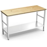 thumbnail of Ilha de cozinha em aço inox com tampo em madeira 1000x600x880 mm