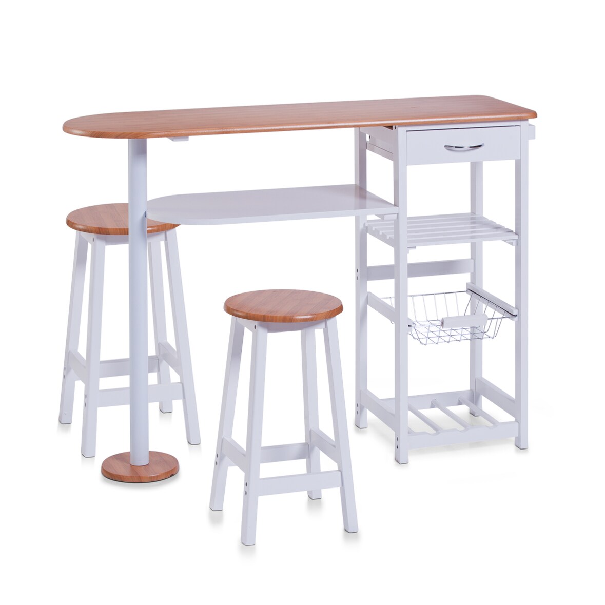 Zeller, Küchenbar m. 2 Hockern, weiß/Bamboo-Dekor, MDF