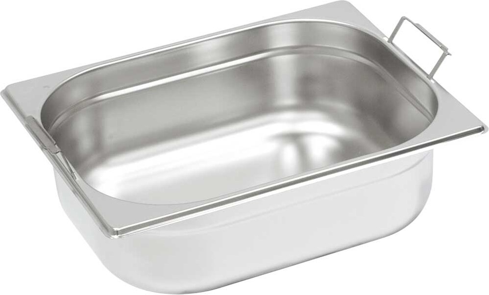 Stalgast Edelstahl Gastronormbehälter Serie STANDARD, GN 1/2 (100mm), mit Fallgriffen