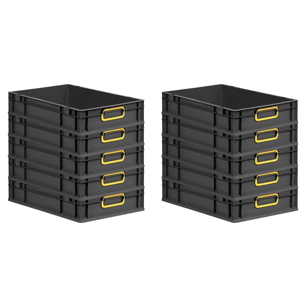 PROREGAL SparSet 10x Eurobox NextGen Color, HxBxT 12x40x60cm, 23 Liter, Griffe gelb zu, Schwarz, Eurobehälter, Transportbehälter