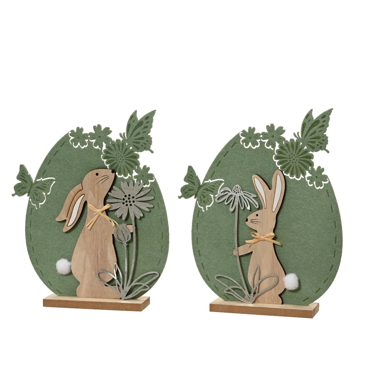1 Dekofigur mit Hase und Blume 22,5 cm Filz Holz Hasendeko Osterdeko & Frühlingsdeko Osterfiguren Ostergeschenk Grün Natur