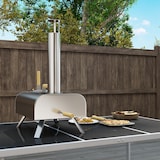 thumbnail of Outsunny mini horno de pizza exterior portátil de acero inoxidable con piedra refractaria pala patas plegables mangos de madera termómetro y bandeja
