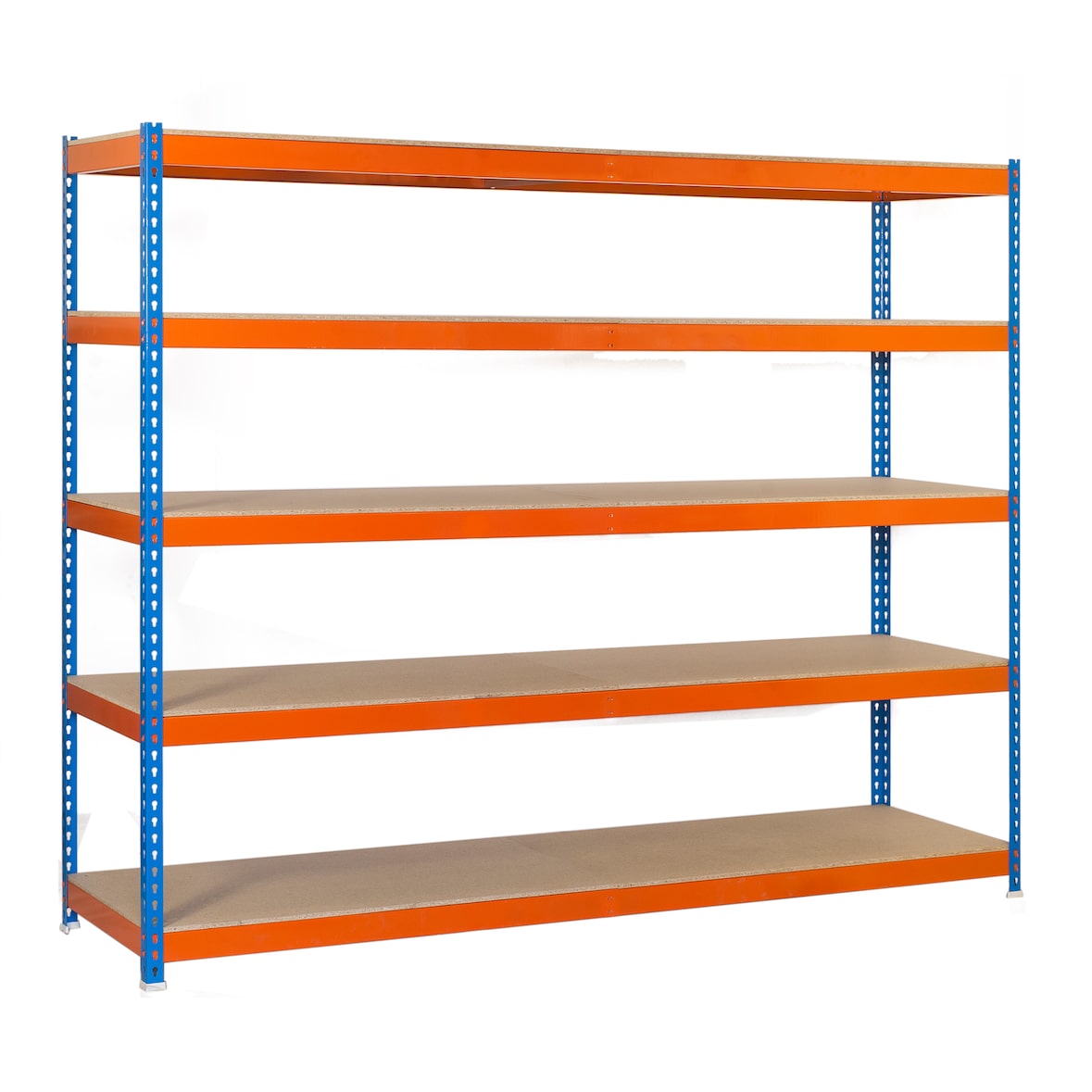 Simonforte Spanplatte 5 Fachböden mit 600 kg pro Ebene in BLAU/ORANGE/HOLZ Farbe 2500x1200x600 mm (Höhe x Länge x Breite)